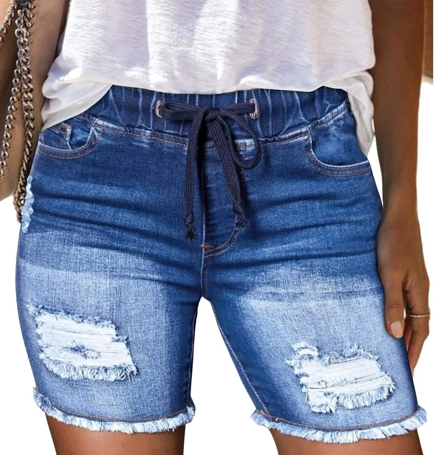 Womens Jeans Trendy 2024 Fashion Womens Pocket Jeans Denim Pants Female Hole Bottom Sexy Casual Shorts Womens Tall