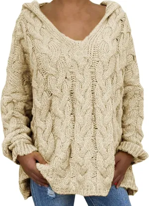 Womens Lightweight Hooded Sweaters Oversized Cozy Loose Chunky Knit Pullover Soft Knit Fitted Sweater Jumper Tops