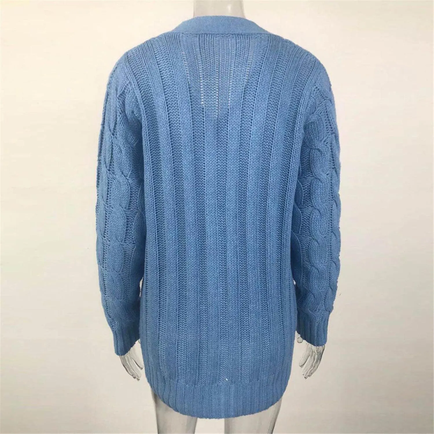 Womens Long Sleeve Open Front Knitted Cardigan Sweater Button Down Chunky Outwear Coat