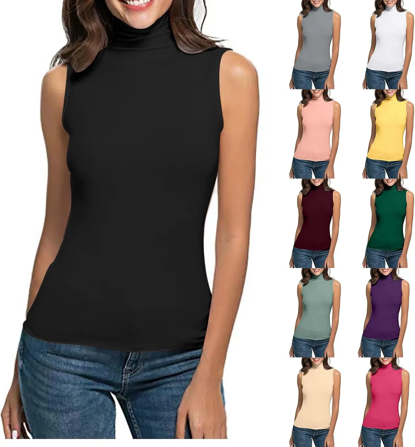 Womens Mock Turtleneck Tank Tops 2025 Summer Slim Fit Sleeveless Top Stretchy Basic Casual Pullover Layer Tee Shirts