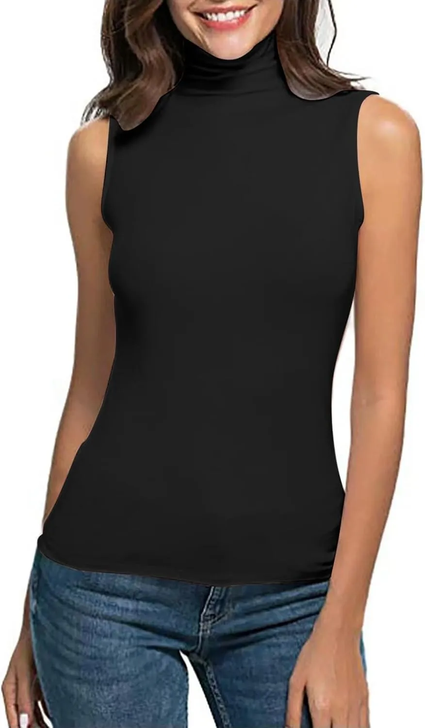 Womens Mock Turtleneck Tank Tops 2025 Summer Slim Fit Sleeveless Top Stretchy Basic Casual Pullover Layer Tee Shirts