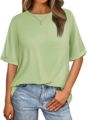 Women's Oversized T Shirts Short Sleeve Crewneck Summer Tops Casual Loose Basic Tee Shirts 2025 Trendy Clothes