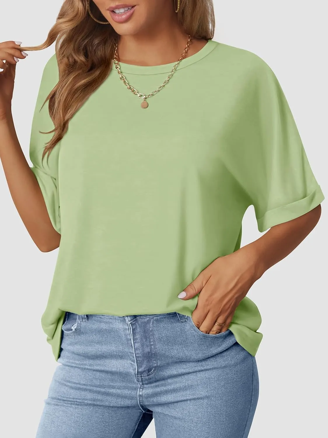 Women's Oversized T Shirts Short Sleeve Crewneck Summer Tops Casual Loose Basic Tee Shirts 2025 Trendy Clothes