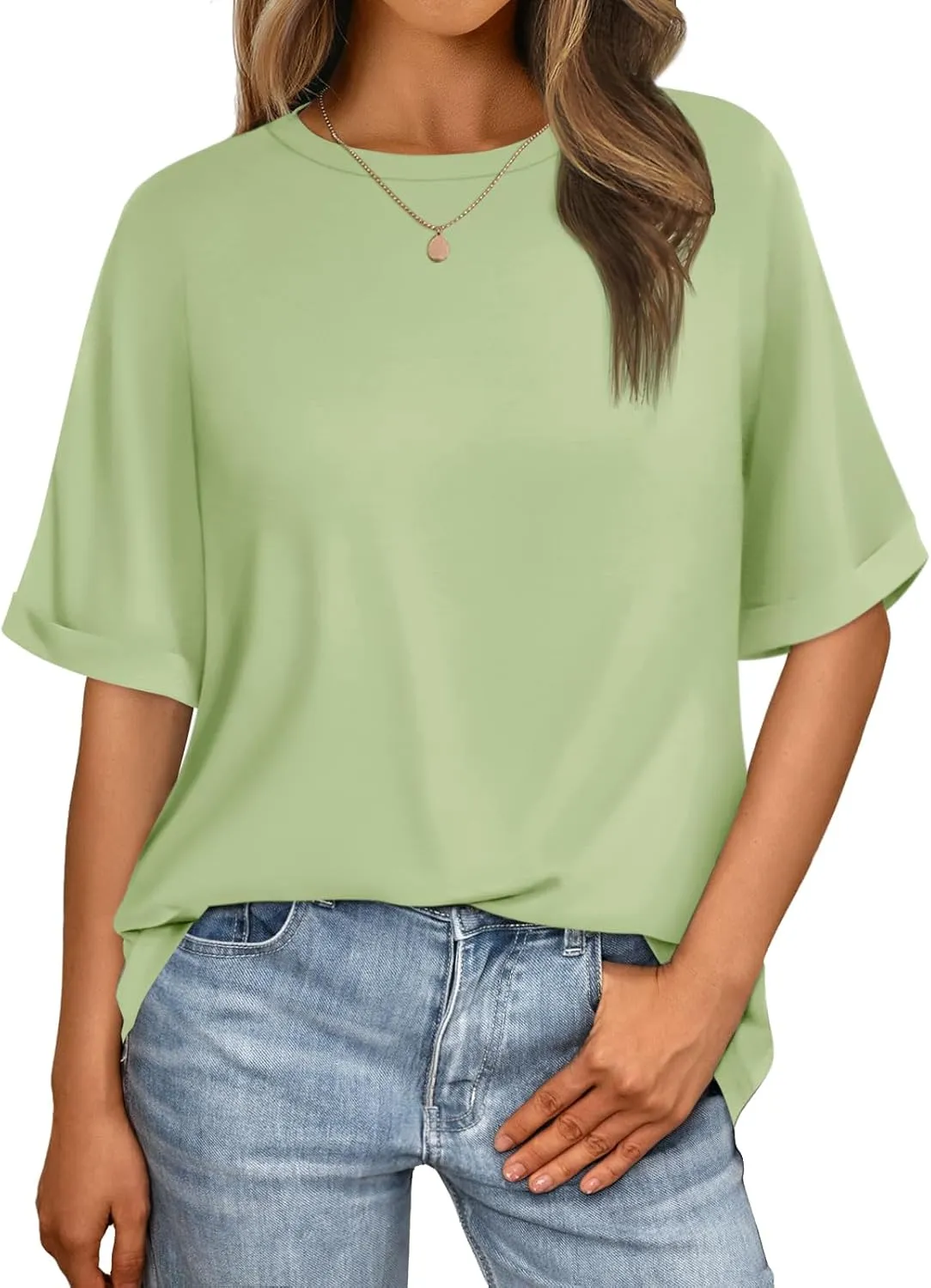 Women's Oversized T Shirts Short Sleeve Crewneck Summer Tops Casual Loose Basic Tee Shirts 2025 Trendy Clothes