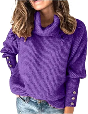 Women's Oversized Turtleneck Chunky Casual Pullover Sweaters Cowl Neck Long Sleeve Winter Slouchy Loose Knit Sweaters