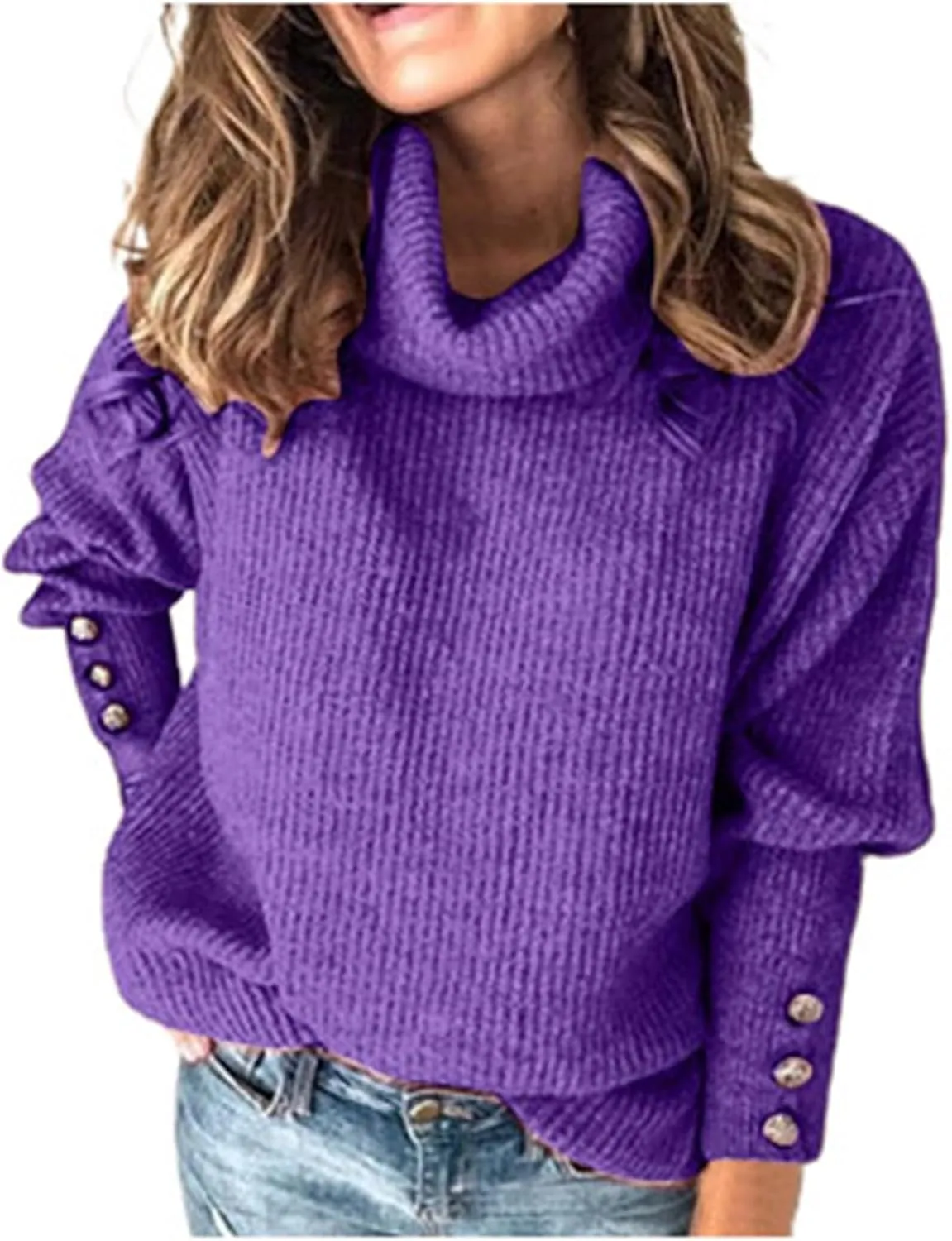 Women's Oversized Turtleneck Chunky Casual Pullover Sweaters Cowl Neck Long Sleeve Winter Slouchy Loose Knit Sweaters