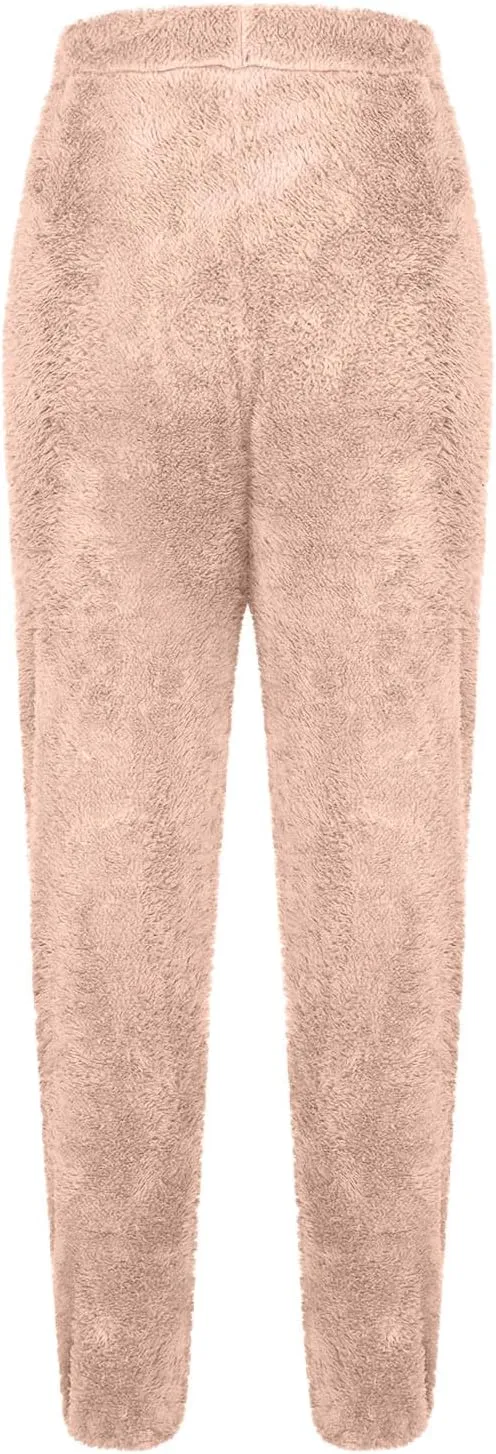 Womens Pajama Pants Fuzzy Fleece Sherpa High Waisted Sweatpants Soft Comfy Sleepwear Winter Warm Loungewear Pants