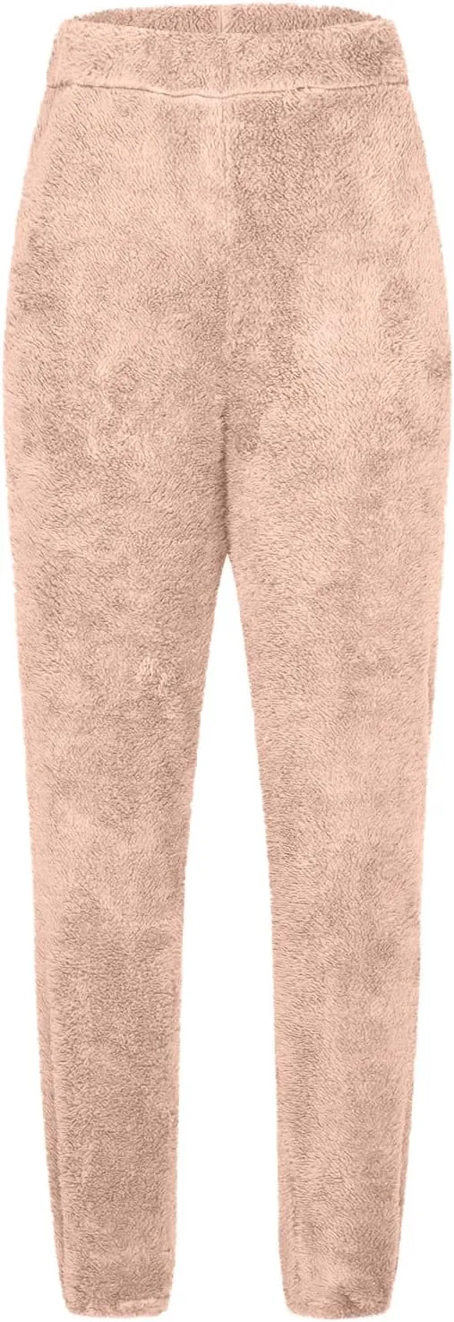 Womens Pajama Pants Fuzzy Fleece Sherpa High Waisted Sweatpants Soft Comfy Sleepwear Winter Warm Loungewear Pants