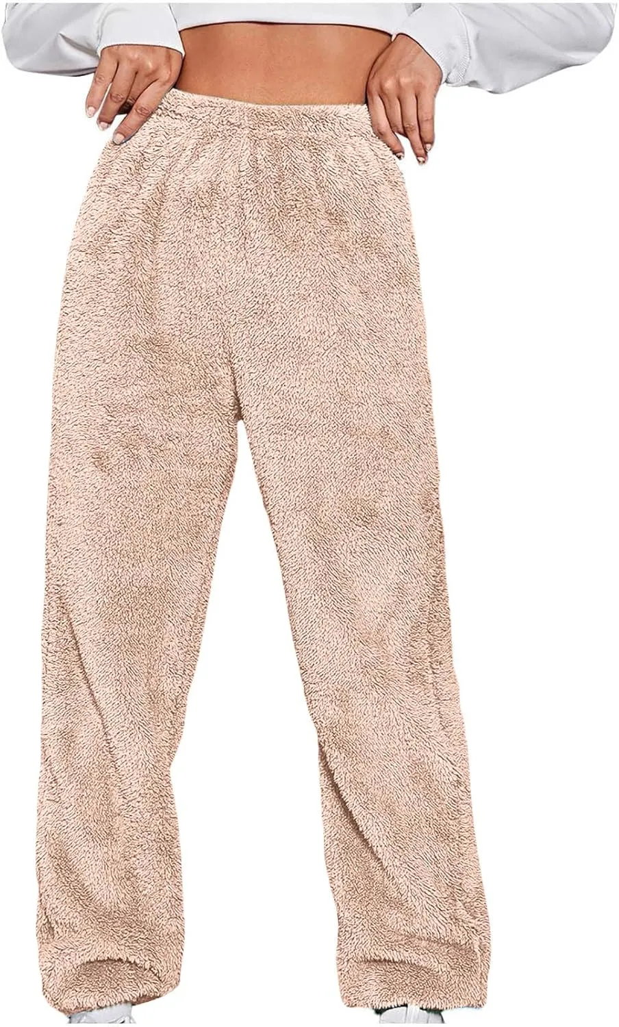 Womens Pajama Pants Fuzzy Fleece Sherpa High Waisted Sweatpants Soft Comfy Sleepwear Winter Warm Loungewear Pants
