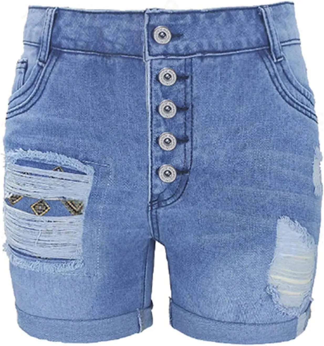 Womens Plus Size Short Jeans Trendy Ripped High Waisted Pockets Button Up Denim Shorts Casual Loose Comfy Streetwear