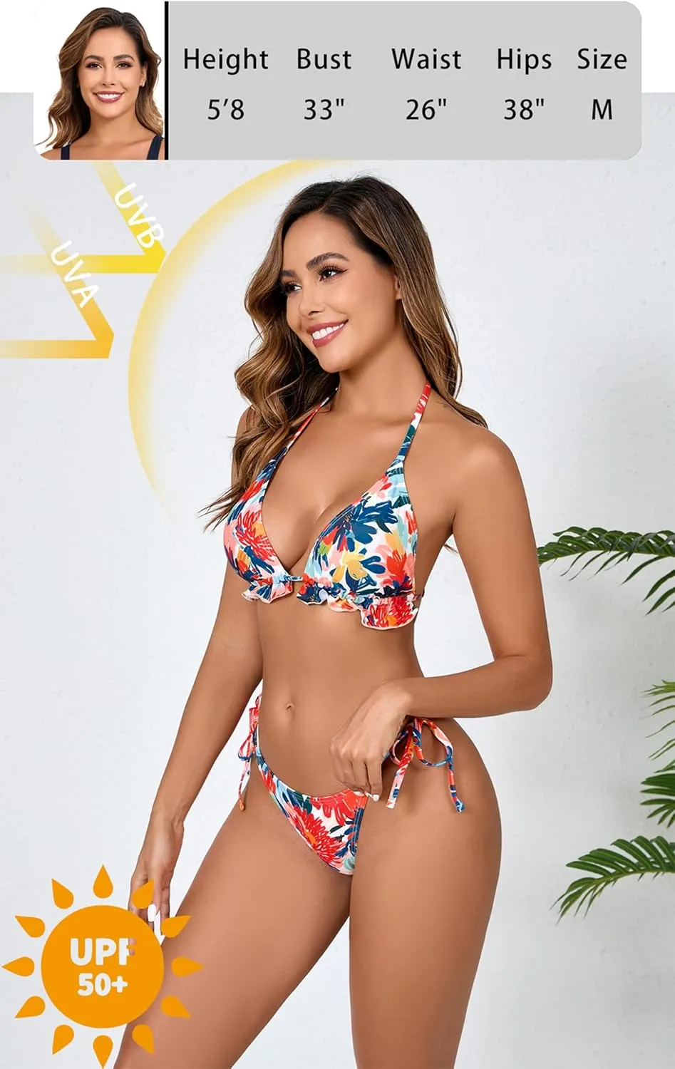 Women's Ruffled Flounce Halter String Triangle Bikini Sets Removable Bra Tie Side Two Piece Sexy Swimsuit