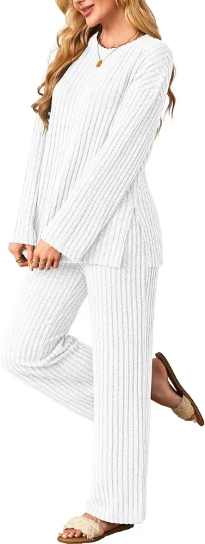 Womens Sets 2 Piece Outfits Matching Lounge Set Cozy Knit Pajamas Oversized Loungewear Fall Winter Clothes S-2XL