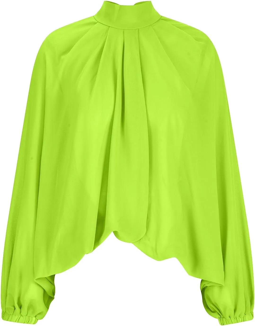 Womens Sexy See-Through Chiffon Sheer Lantern Sleeve Front Back Open Tie High Neck Shawl Party Shirts Blouses Tops