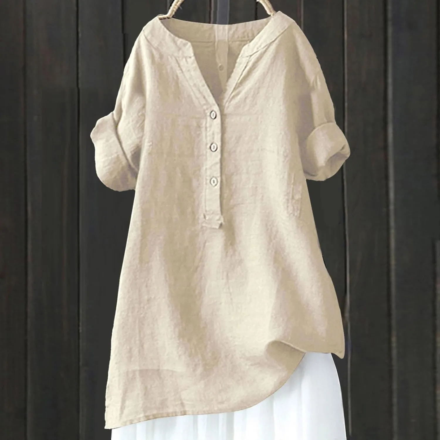 Women's Short Sleeve Cotton Linen Shirts Casual Crewneck Oversized T Shirts Solid Loose Summer Tee Top
