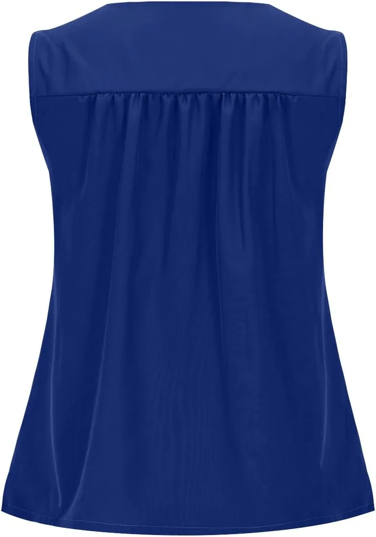Womens Summer Pleated Peplum Tops Sleeveless Ruffle Tank Top Round Neck Y2K Babydoll Blouse Loose Fit Casual Shirt