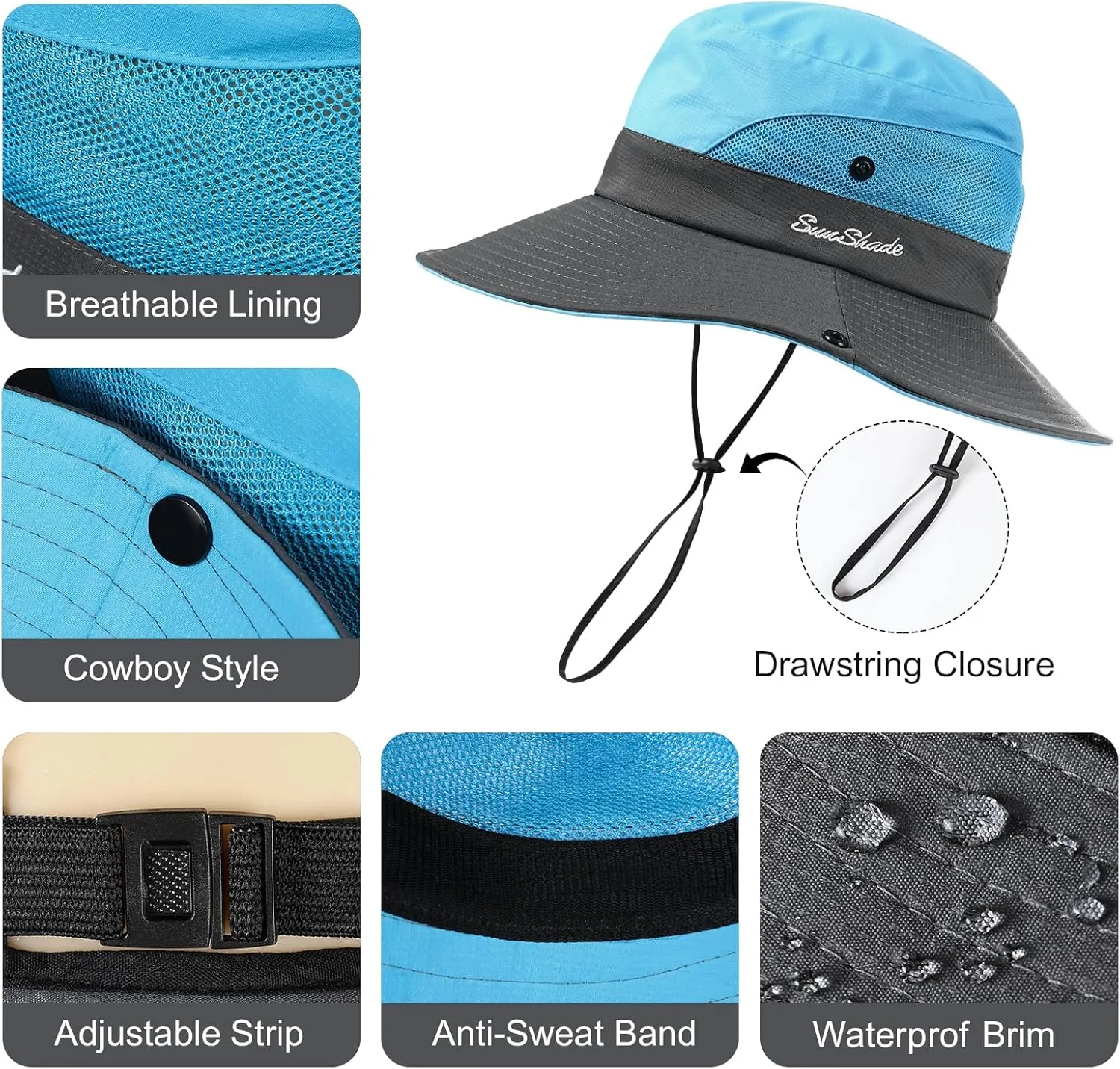 Womens Sun Hat - Sun Hats for Women with Ponytail Hole, Foldable Wide Brim Cooling Mesh Beach Fishing Hat for Outdoor