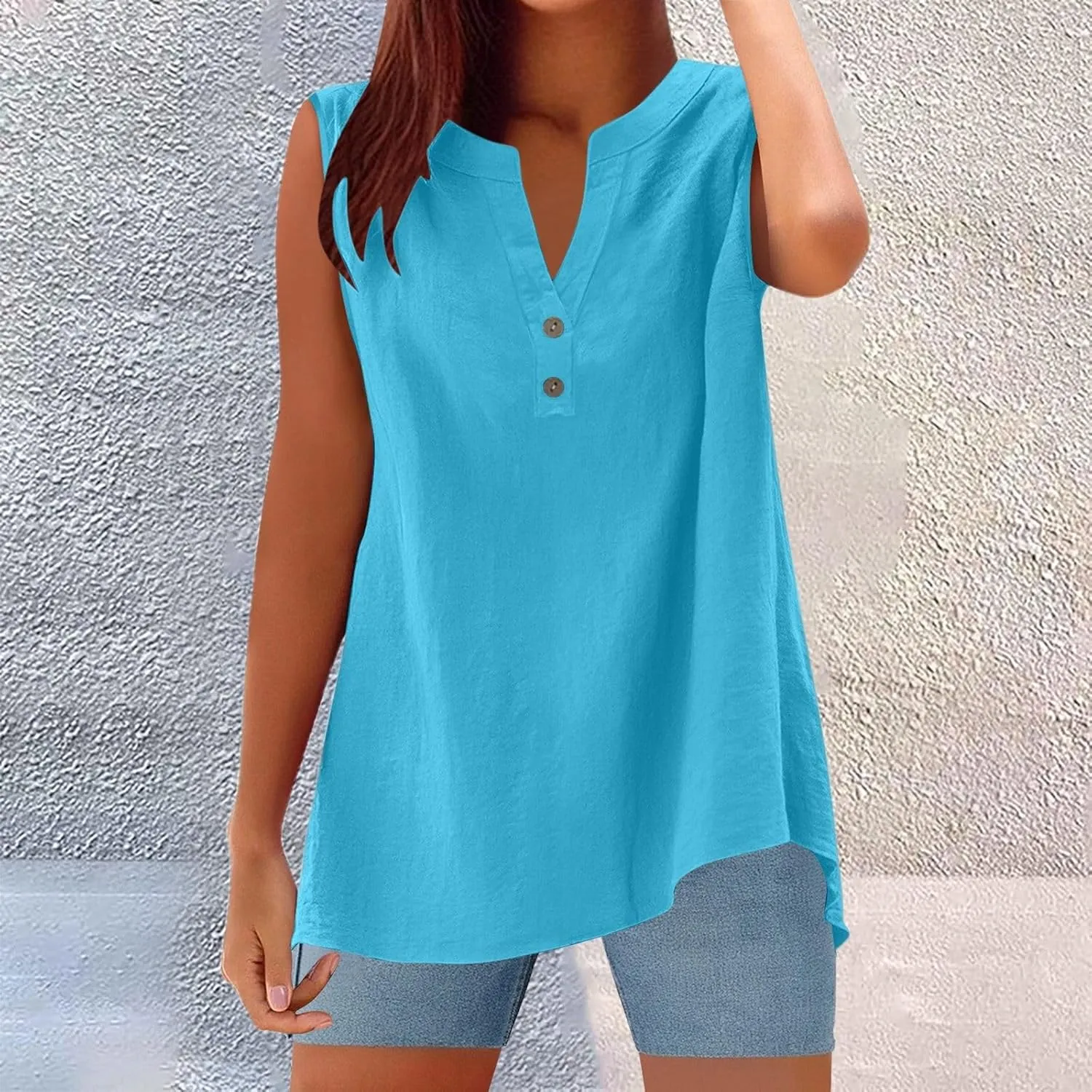 Women's Trendy Button-Down Linen Tunic Tank Tops Cotton Blend Casual Loose V-Neck Camisole for Yoga/Resort Wear