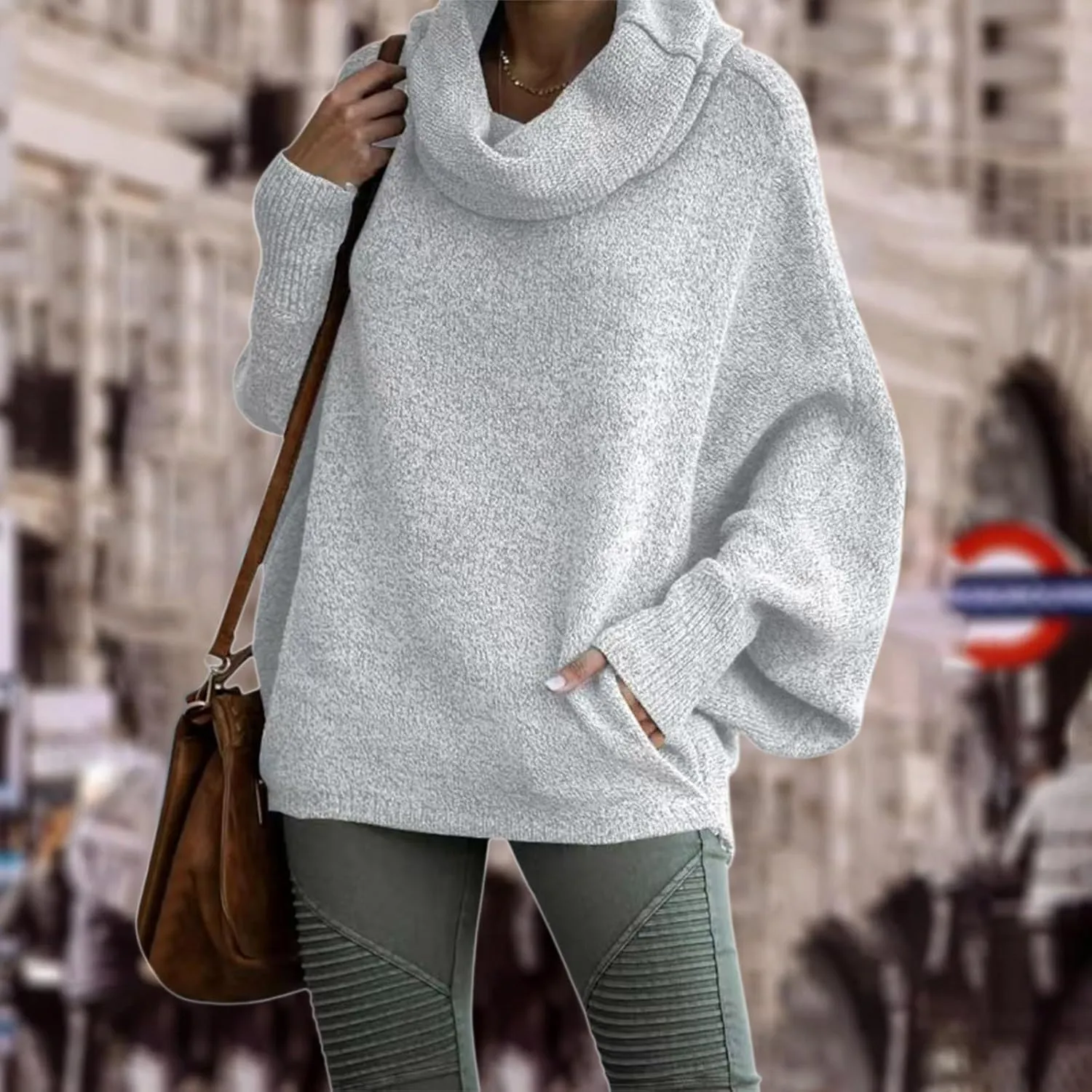 Women's Turtleneck Oversized Batwing Sweaters Casual Soft Knit Trendy Pullover Tops Winter Dresses 2024 Fall
