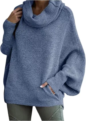 Women's Turtleneck Oversized Batwing Sweaters Casual Soft Knit Trendy Pullover Tops Winter Dresses 2024 Fall