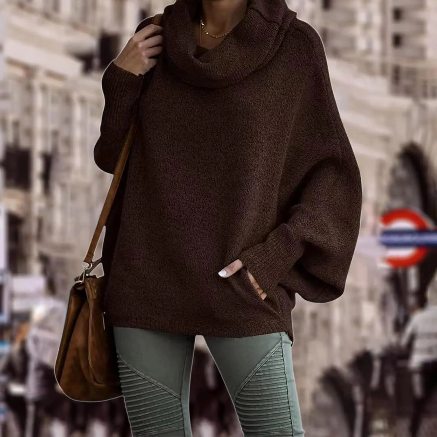 Women's Turtleneck Oversized Batwing Sweaters Casual Soft Knit Trendy Pullover Tops Winter Dresses 2024 Fall