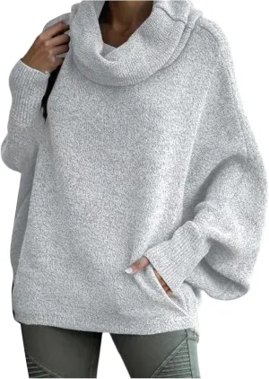 Women's Turtleneck Oversized Batwing Sweaters Casual Soft Knit Trendy Pullover Tops Winter Dresses 2024 Fall