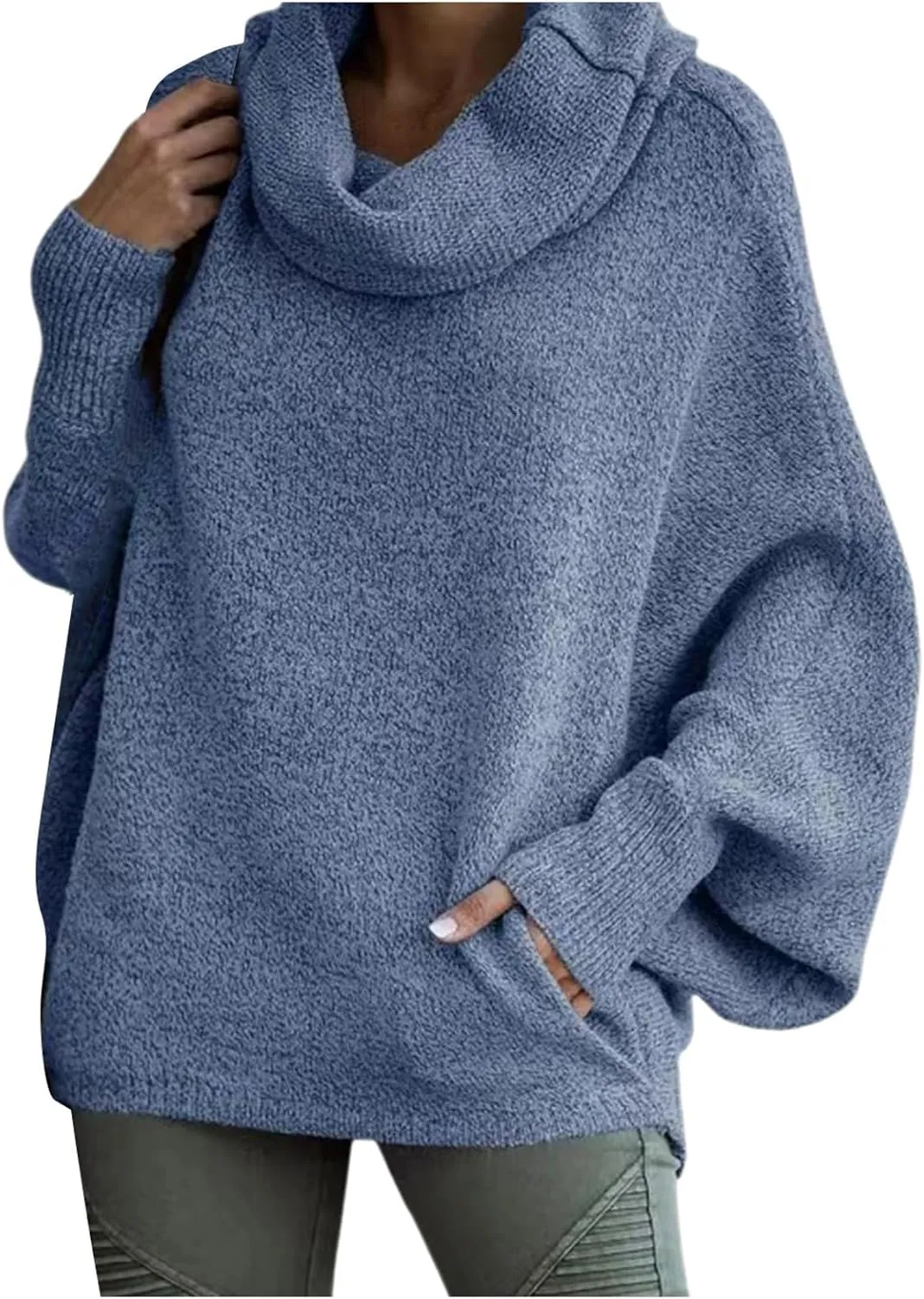 Women's Turtleneck Oversized Batwing Sweaters Casual Soft Knit Trendy Pullover Tops Winter Dresses 2024 Fall
