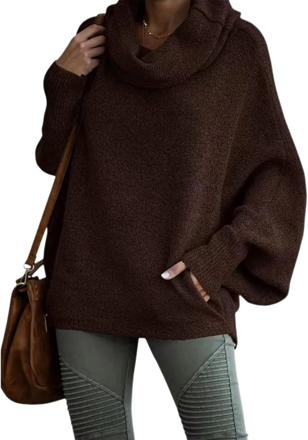 Women's Turtleneck Oversized Batwing Sweaters Casual Soft Knit Trendy Pullover Tops Winter Dresses 2024 Fall