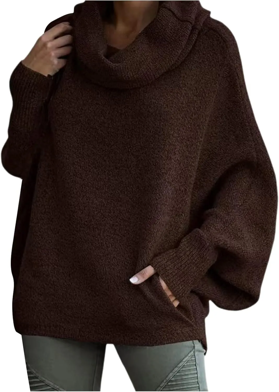 Women's Turtleneck Oversized Batwing Sweaters Casual Soft Knit Trendy Pullover Tops Winter Dresses 2024 Fall