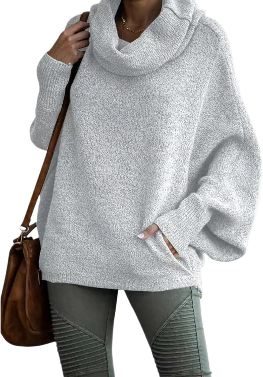 Women's Turtleneck Oversized Batwing Sweaters Casual Soft Knit Trendy Pullover Tops Winter Dresses 2024 Fall