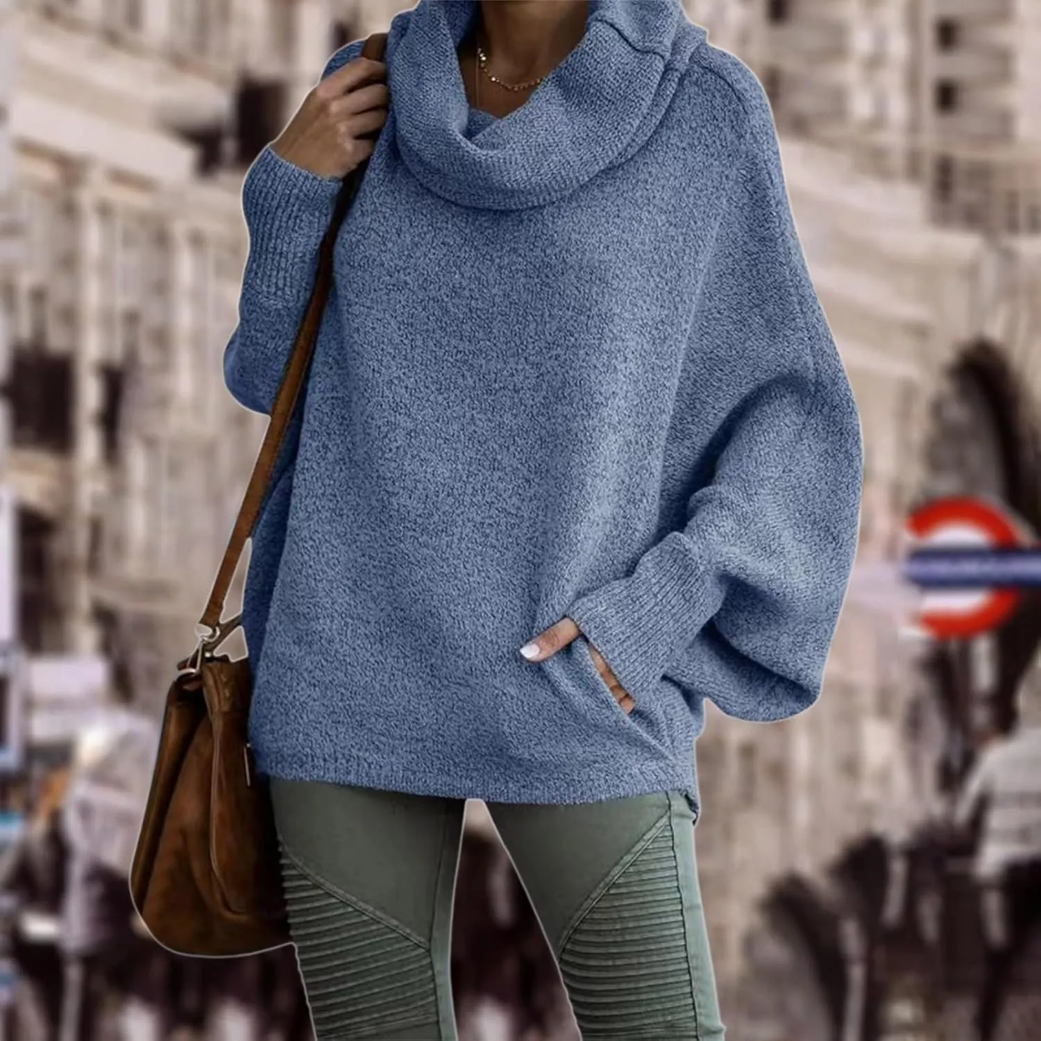 Women's Turtleneck Oversized Batwing Sweaters Casual Soft Knit Trendy Pullover Tops Winter Dresses 2024 Fall