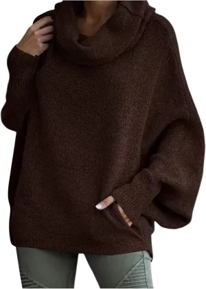 Women's Turtleneck Oversized Batwing Sweaters Casual Soft Knit Trendy Pullover Tops Winter Dresses 2024 Fall