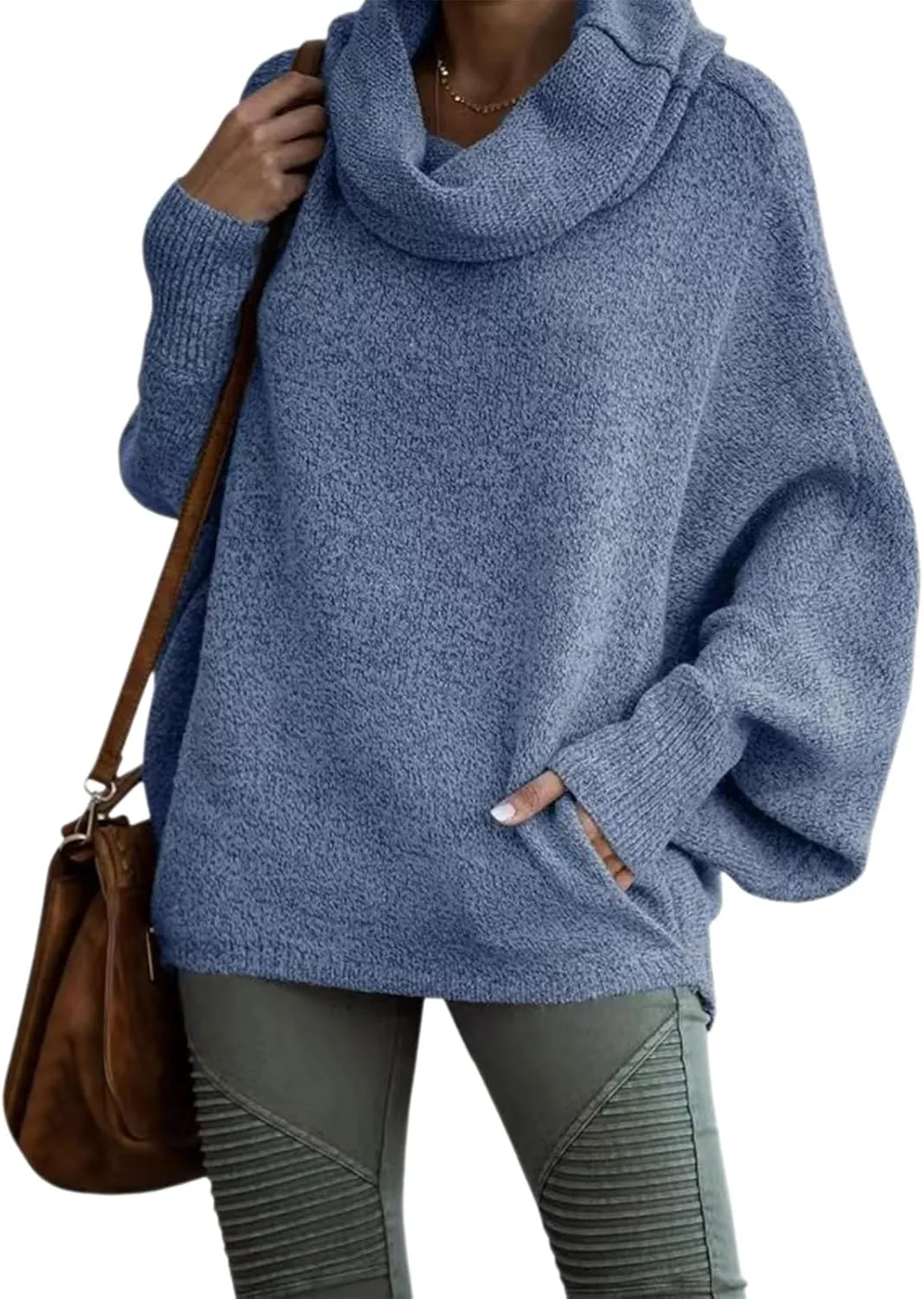 Women's Turtleneck Oversized Batwing Sweaters Casual Soft Knit Trendy Pullover Tops Winter Dresses 2024 Fall
