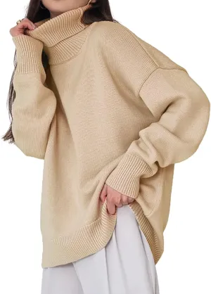 Women's Turtleneck Oversized Sweaters Long Sleeve Soft Knit Pullover Winter Solid Sweater Loose Tops