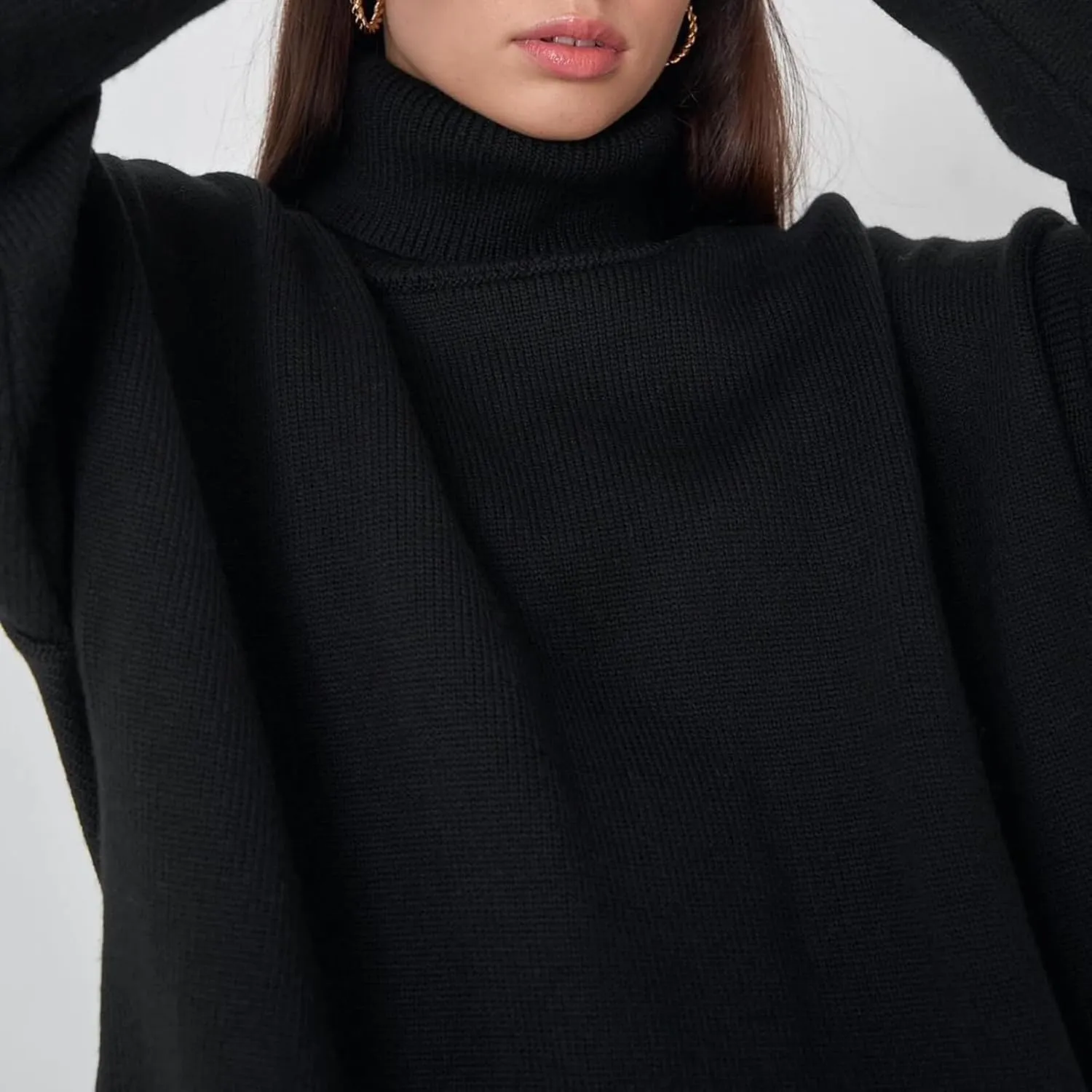 Women's Turtleneck Oversized Sweaters Long Sleeve Soft Knit Pullover Winter Solid Sweater Loose Tops