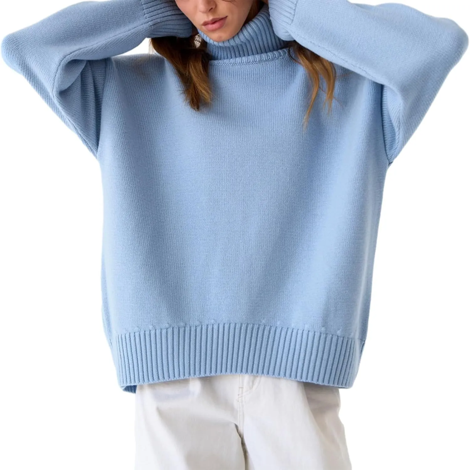 Women's Turtleneck Oversized Sweaters Long Sleeve Soft Knit Pullover Winter Solid Sweater Loose Tops