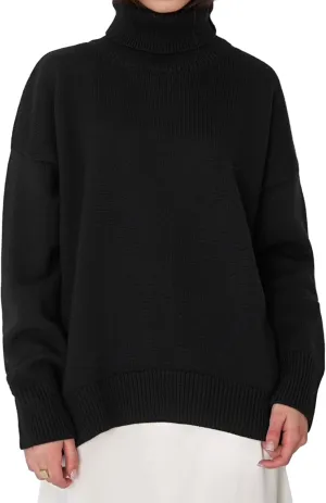 Women's Turtleneck Oversized Sweaters Long Sleeve Soft Knit Pullover Winter Solid Sweater Loose Tops