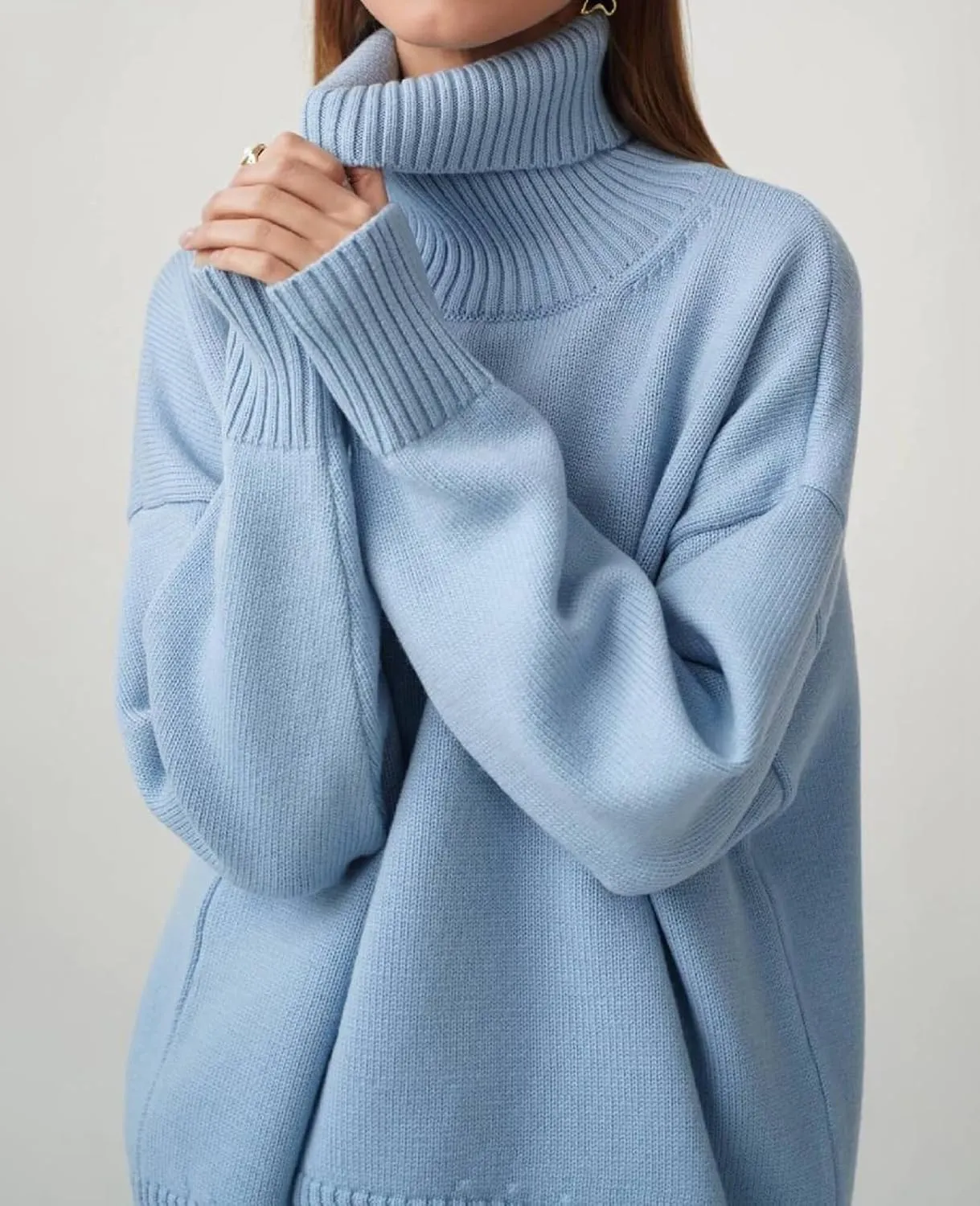 Women's Turtleneck Oversized Sweaters Long Sleeve Soft Knit Pullover Winter Solid Sweater Loose Tops