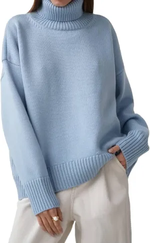 Women's Turtleneck Oversized Sweaters Long Sleeve Soft Knit Pullover Winter Solid Sweater Loose Tops