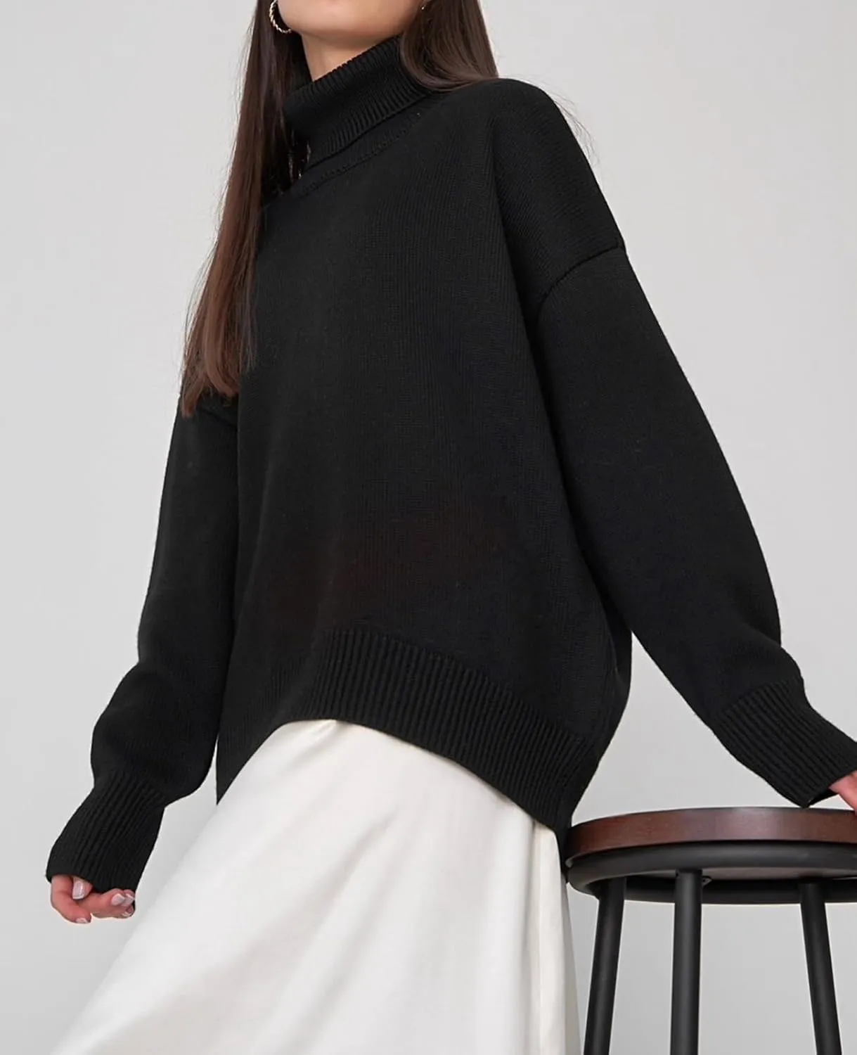 Women's Turtleneck Oversized Sweaters Long Sleeve Soft Knit Pullover Winter Solid Sweater Loose Tops