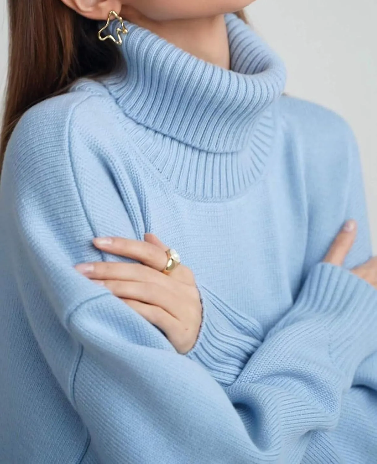 Women's Turtleneck Oversized Sweaters Long Sleeve Soft Knit Pullover Winter Solid Sweater Loose Tops