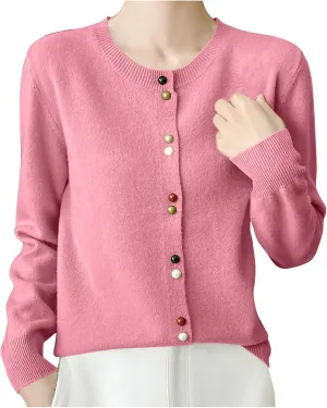 Women's V-Neck Long Sleeve Button Down Lightweight Sweater Soft Knit Cardigan Slim Fashion Tops Jackets 2024