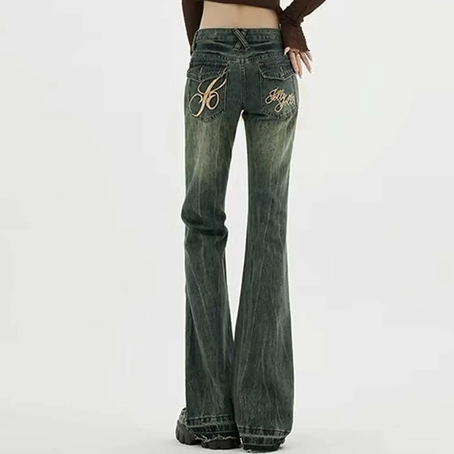 Women's Wide Leg Jeans Casual High Waisted Trendy Straight Leg Stretch Cropped Trousers Y2k Denim Pants with Pockets