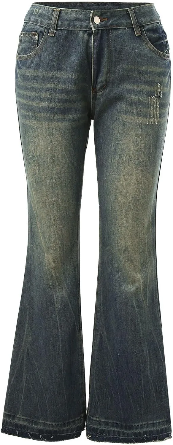 Women's Wide Leg Jeans Casual High Waisted Trendy Straight Leg Stretch Cropped Trousers Y2k Denim Pants with Pockets