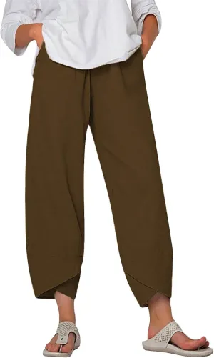 Womens Wide Leg Pants Casual Loose Elastic Waist Solid Color Comfy Palazzo Loungewear Baggy Sweatpants with Pockets