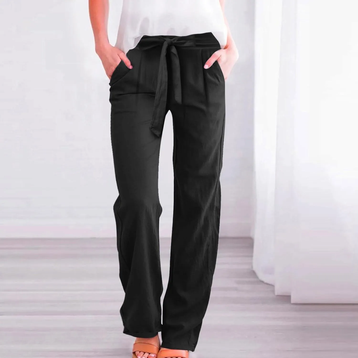 Women's Wide Leg Pants Winter Casual Vacation Leggings with Pockets Water Resistant Flare Leggings