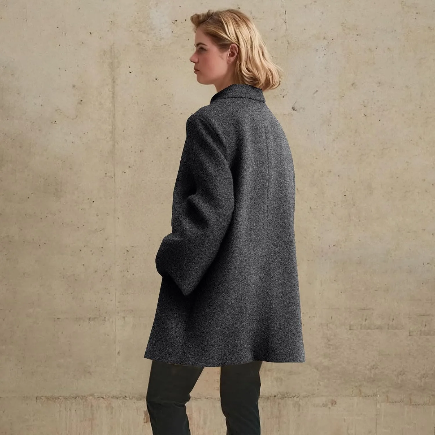Women's Winter Wool Blend Pea Coat Single Breasted Casual Trench Coats Overcoat Long Elegant Coats Slim Fit Jackets