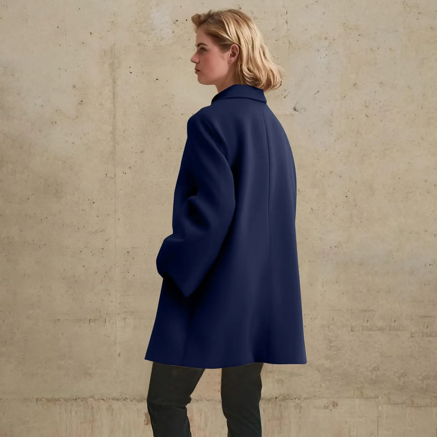 Women's Winter Wool Blend Pea Coat Single Breasted Casual Trench Coats Overcoat Long Elegant Coats Slim Fit Jackets