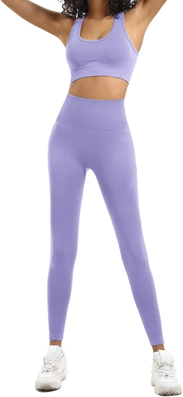 Women's Yoga Outfits 2 Piece High Waisted Leggings with Sports Bra Gym Clothes Sets