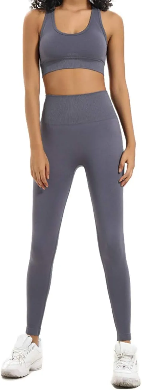 Women's Yoga Outfits 2 Piece High Waisted Leggings with Sports Bra Gym Clothes Sets