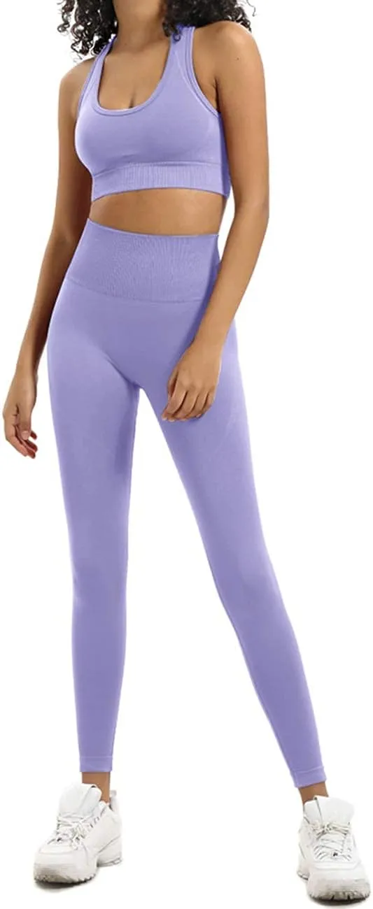 Women's Yoga Outfits 2 Piece High Waisted Leggings with Sports Bra Gym Clothes Sets